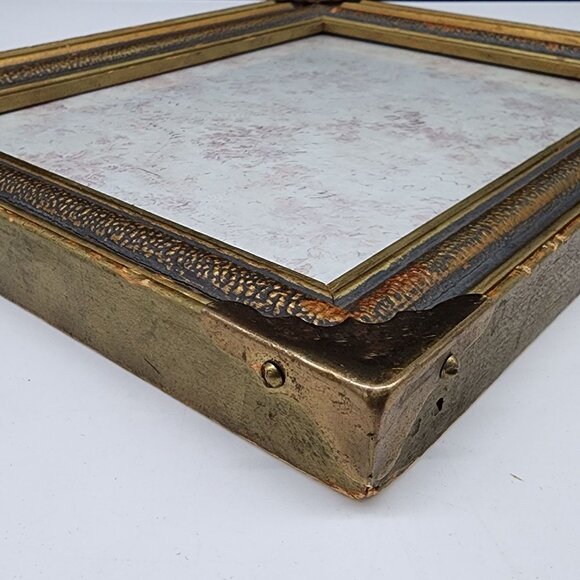 Antique Ornate Gold & Bronze Picture Frame Brass Applies Corners 7.75"x9.75" - Picture 9 of 10